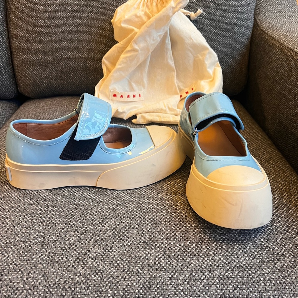 Marni - Mary Jane Leather Sneakers - Light Blue and Cream